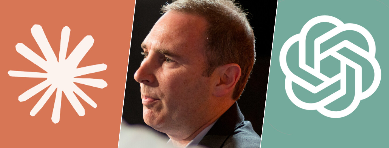 AWS logo between OpenAI and Anthropic logos, representing dual investment strategy